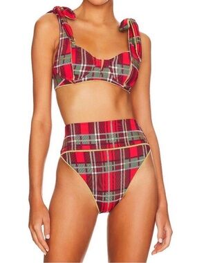 Beach Riot Holiday Plaid Bikini Set - Blair Top (L) & Highway Bottom (M)